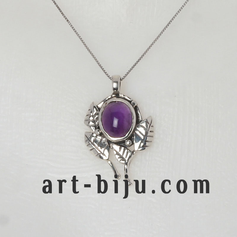 Collier fleur - argent naturelle améthyste.