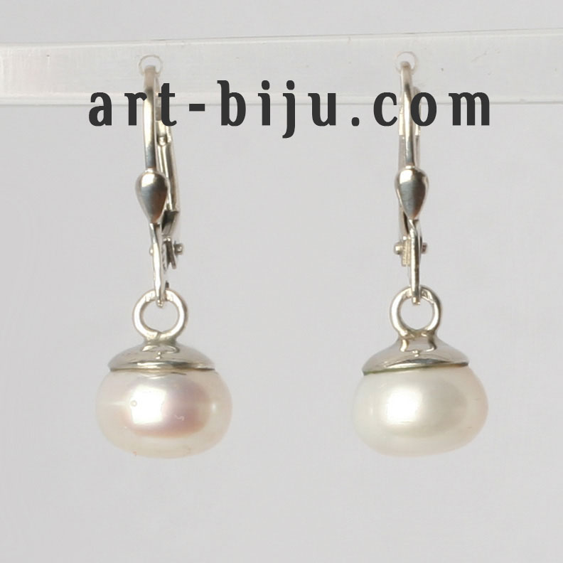 Сребърни обици с бели перли